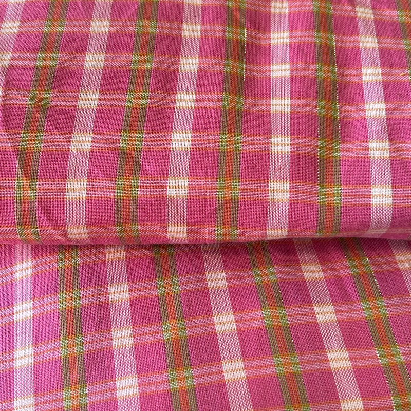 Pink & White Plaid Shirting with Lurex - Remnants