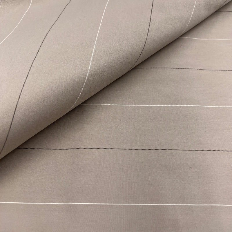 Cool Khaki Ticking Stripe Upholstery - 120" Maker's Cut