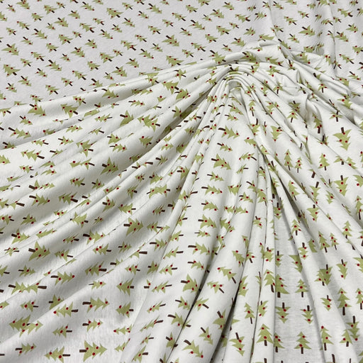 Cotton rib knit featuring a small formal print of Christmas trees
