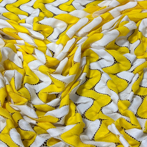 yellow and white zig zag crochet fabric 