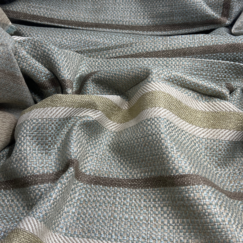 Aqua Varied Twill Stripe Upholstery - 48" Maker's Cut