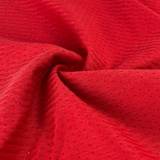 Red Football Mesh Fabric – Performance Stretch Knit for Apparel