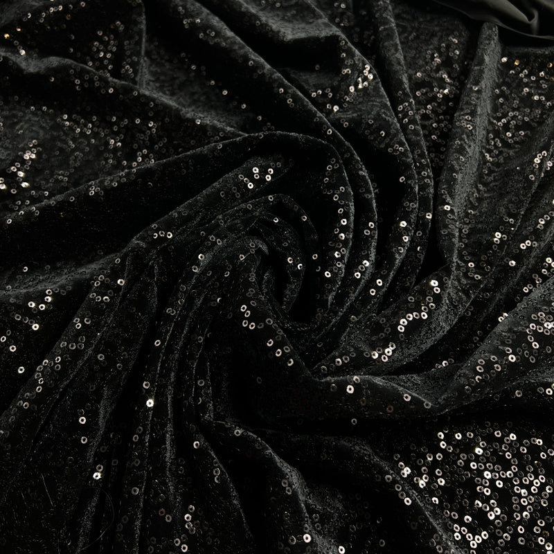 Black Polyester Velour with Sequin - 3-Yard Roll End