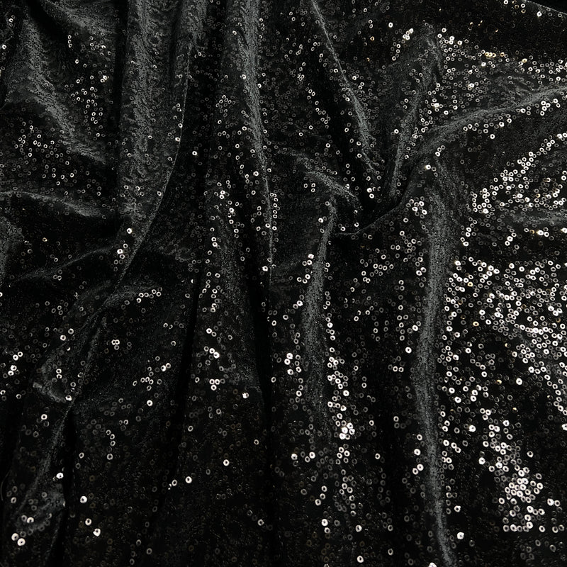 Black Polyester Velour with Sequin - 3-Yard Roll End