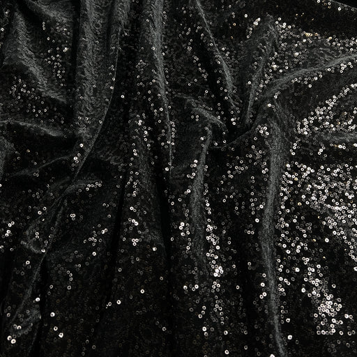 Black Polyester Velour with Sequin - 3-Yard Roll End