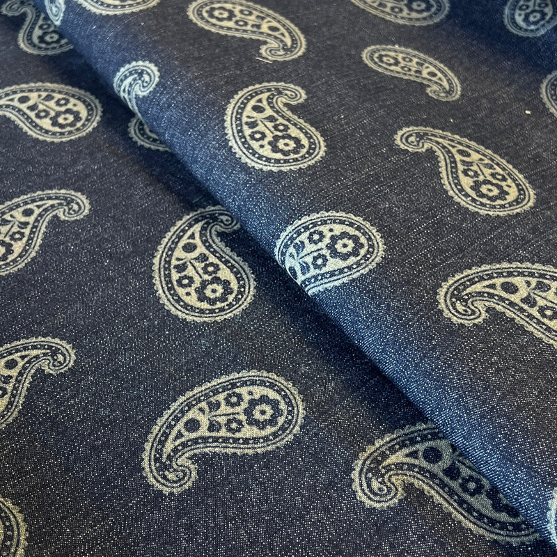 Bold Paisley - Custom Laser Etched Denim - Medium Weight Dark Indigo