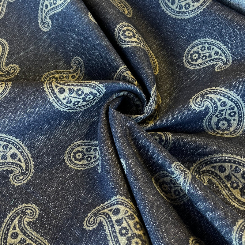 Bold Paisley - Custom Laser Etched Denim - Medium Weight Dark Indigo