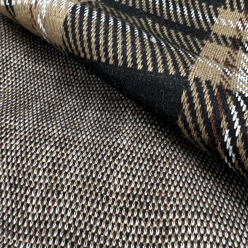 Brown & Black Tartan Double Knit - Yarn-dye Knitted Plaid - 128" Roll End