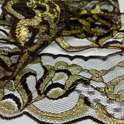 Brown and Gold Metallic Accented Lace Trim Closeup