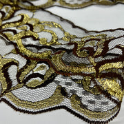 Brown and Gold Metallic Accented Lace Trim Folded to Show Both Sides