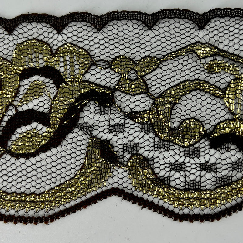 Brown and Gold Metallic Accented Lace Trim Open To Show Shape