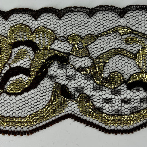Brown and Gold Metallic Accented Lace Trim Open To Show Shape