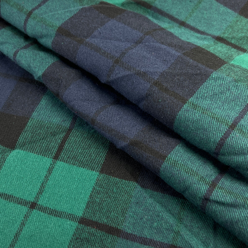 Cotton Flannel Woven Plaid - Navy & Hunter Tartan | SKU 8074 #U104