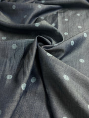 Dark Indigo Tencel Denim - Polka Dot Printed Tencel Denim 