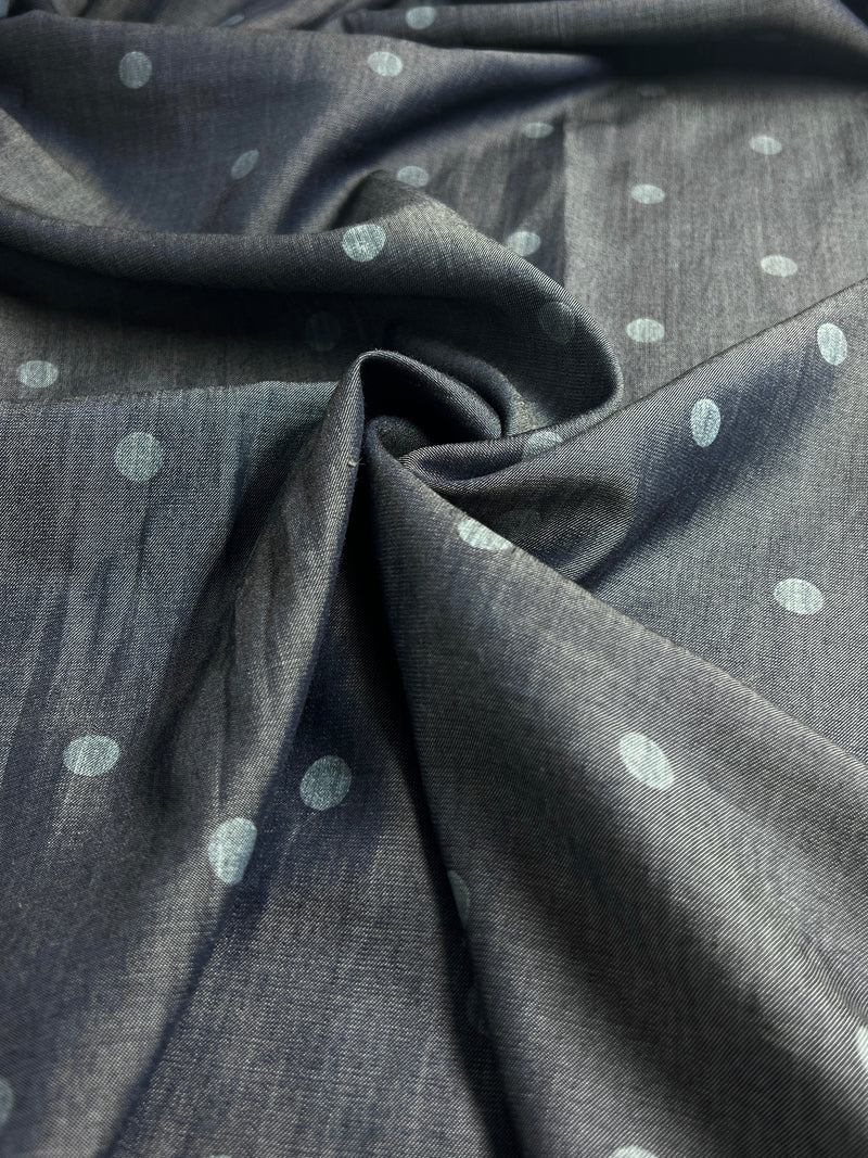 Dark Indigo Tencel Denim - Polka Dot Printed Tencel Denim 
