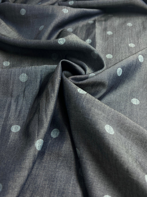 Dark Indigo Tencel Denim - Polka Dot Printed Tencel Denim 