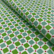 Fabric with green and white checkered pattern
