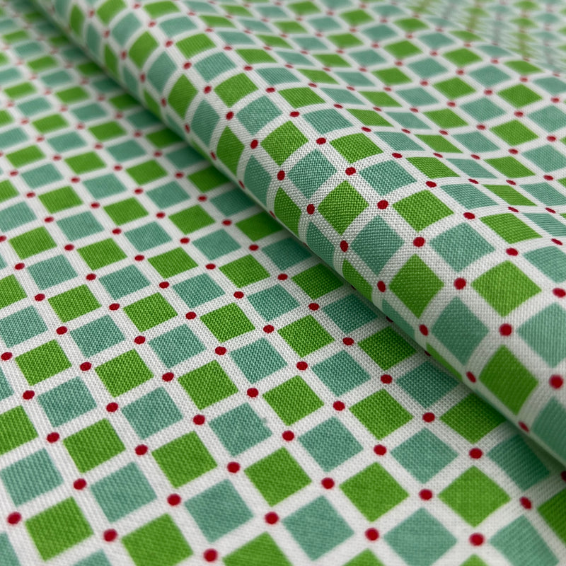 Fabric with green and white checkered pattern
