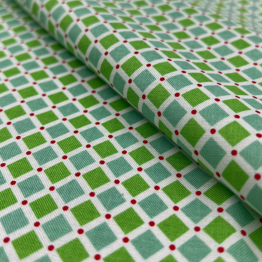 Fabric with green and white checkered pattern