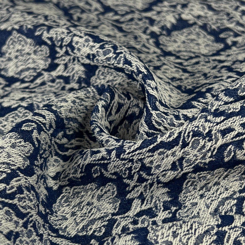 Floral Jacquard Stretch Chambray - Indigo | 7956 #S99