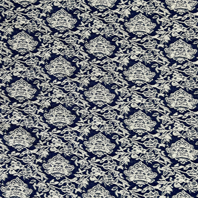 Floral Jacquard Stretch Chambray - Indigo | 7956 #S99