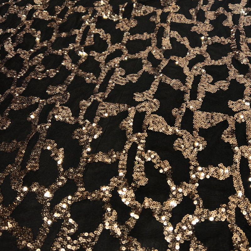 Gold Sequin on Black Mesh - 46" Roll End