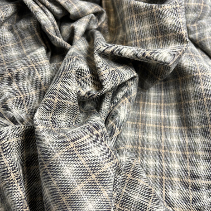 Grey & Khaki 1" Broken Twill Suiting Plaid - 134" Roll End