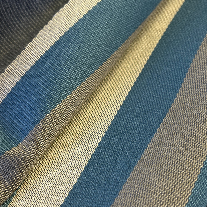 Close-up of fabric with blue and beige stripes