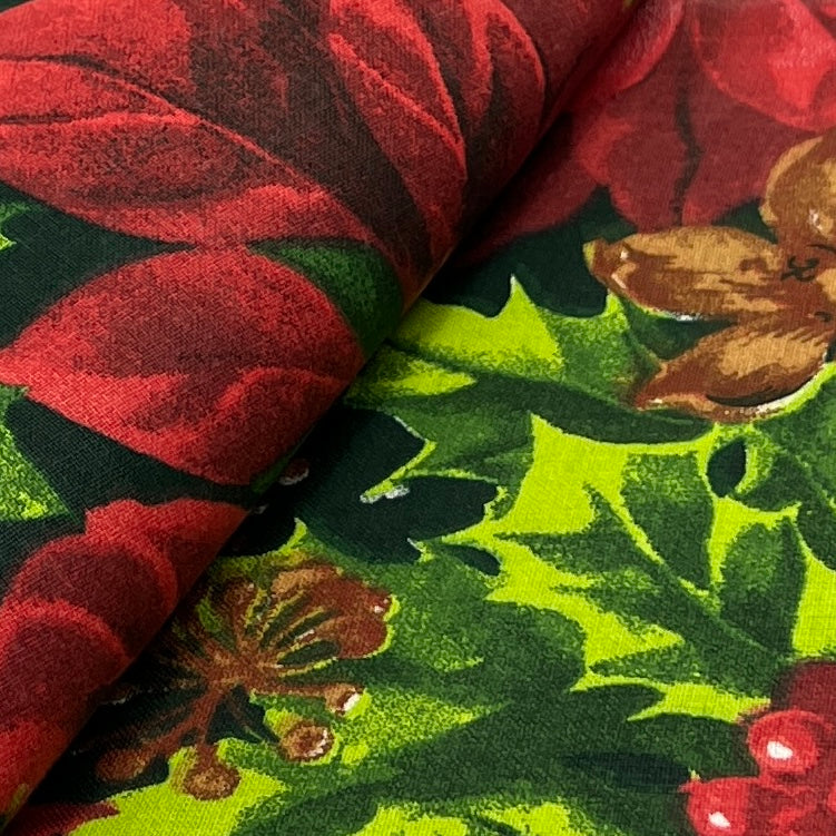 Poinsettia Christmas Quilting Woven Print | REMNANTS