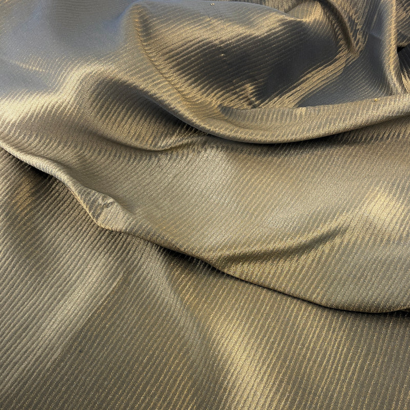 Olive & Gold Stripe Satine Drapery - 88" Maker's Cut