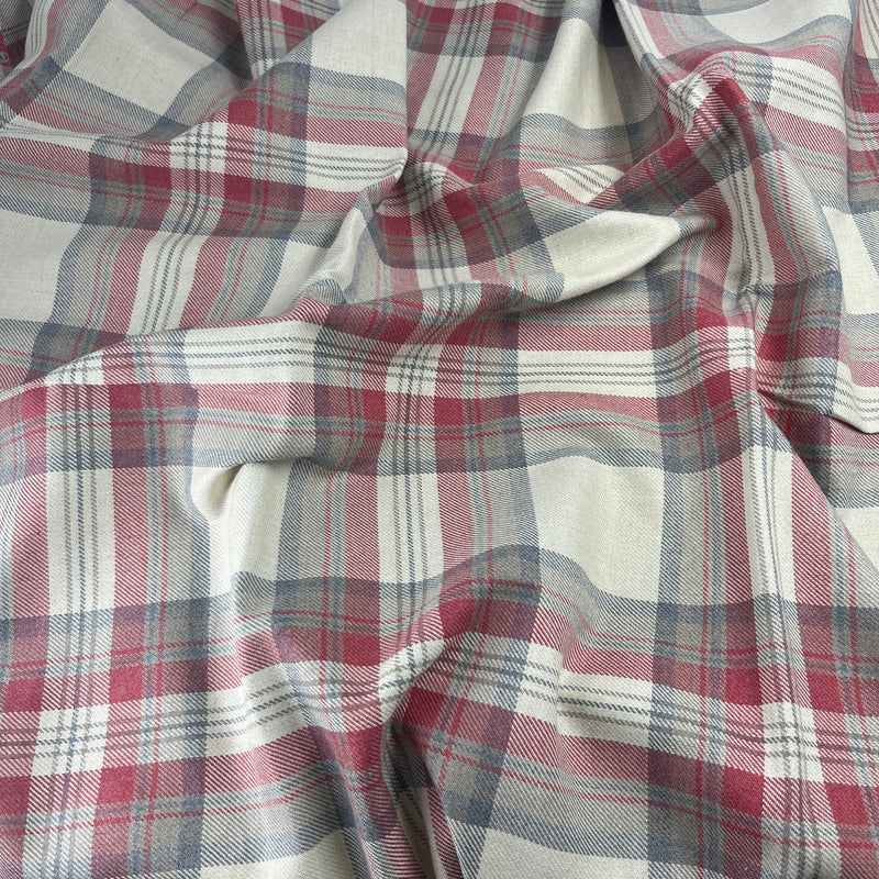Copen & Red Tartan Upholstery Cotton - 2x2 Twill, Heavyweight - 96" Maker's Cut