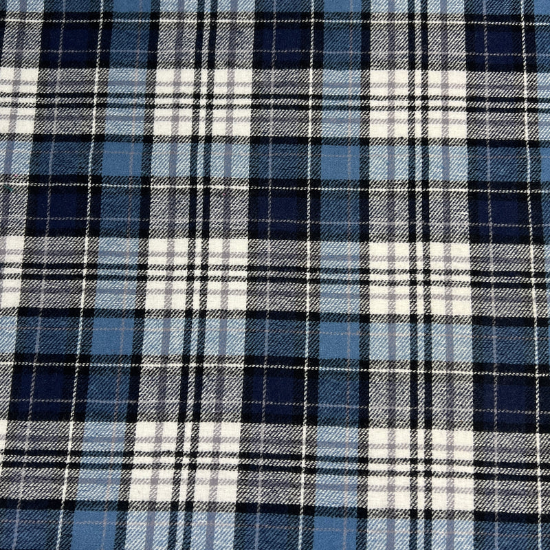 Yarn-Dyed 100% Cotton Broken-Twill Flannel Shirting - Navy & Grey Tartan | SKU 8050