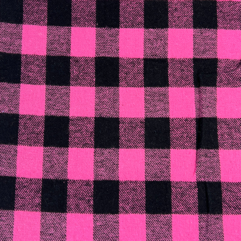 Yarn-Dyed 100% Cotton Broken-Twill Flannel Shirting - Pink & Black Check | SKU 8050