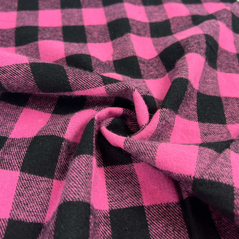 Yarn-Dyed 100% Cotton Broken-Twill Flannel Shirting - Pink & Black Check | SKU 8050