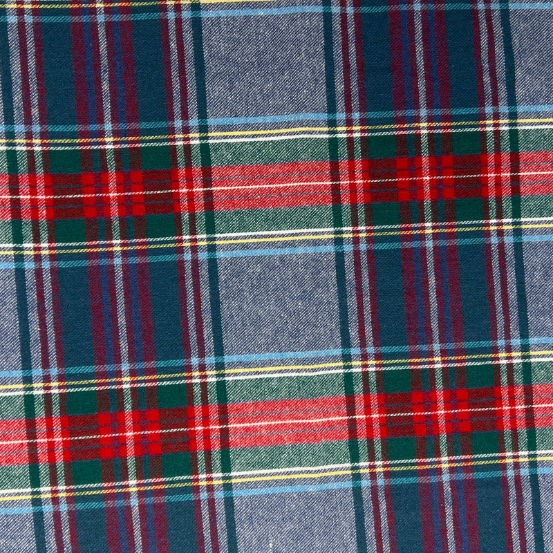 Yarn-Dyed 100% Cotton Flannel Shirting - Red, Green, Blue Tartan | SKU 8050