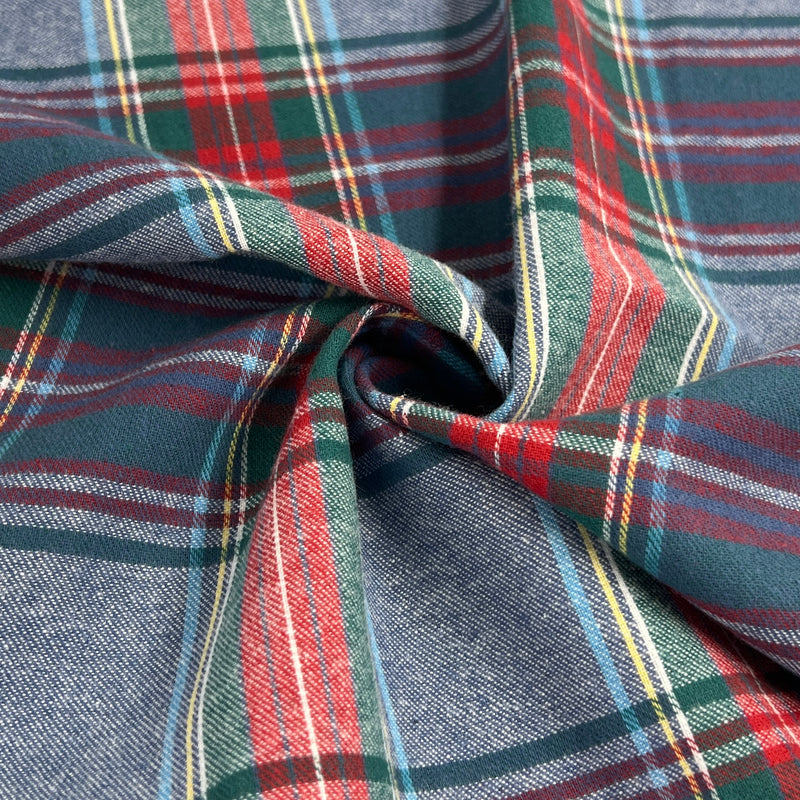 Yarn-Dyed 100% Cotton Flannel Shirting - Red, Green, Blue Tartan | SKU 8050
