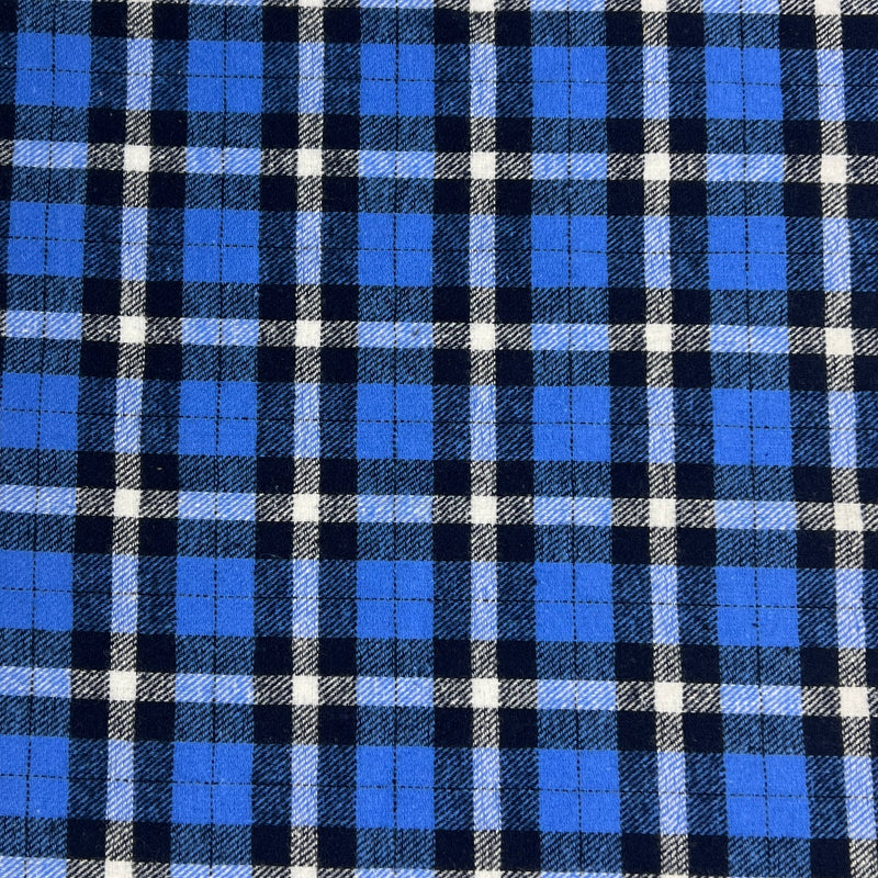 Yarn-Dyed 100% Cotton Twill Flannel Shirting - Blue & White Tartan | SKU 8050