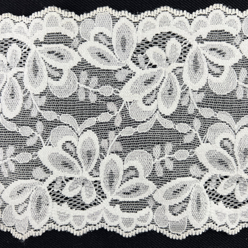 Scalloped Florets & Leaves Stretch Lace Trim - Ivory