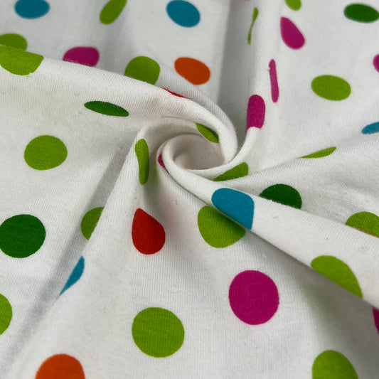 White & Multi-Colored Dots (1/2") | Printed Cotton/Spandex Jersey | SKU 7686A #U112