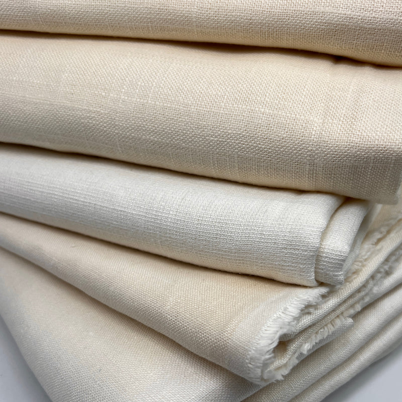 Natural, White & Ivory - Upholstery Weight Slub Linen Weaves - Remnants