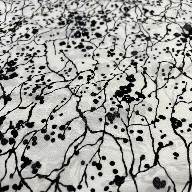Black and white patterned fabric with abstract design