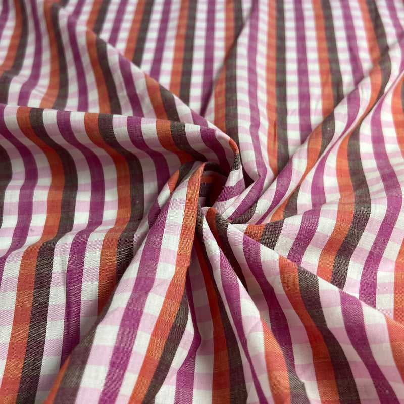 Rust & Pink 1/4" Check Stripe - 100% Cotton Yarn-Dye Shirting - SKU 8124 #S209