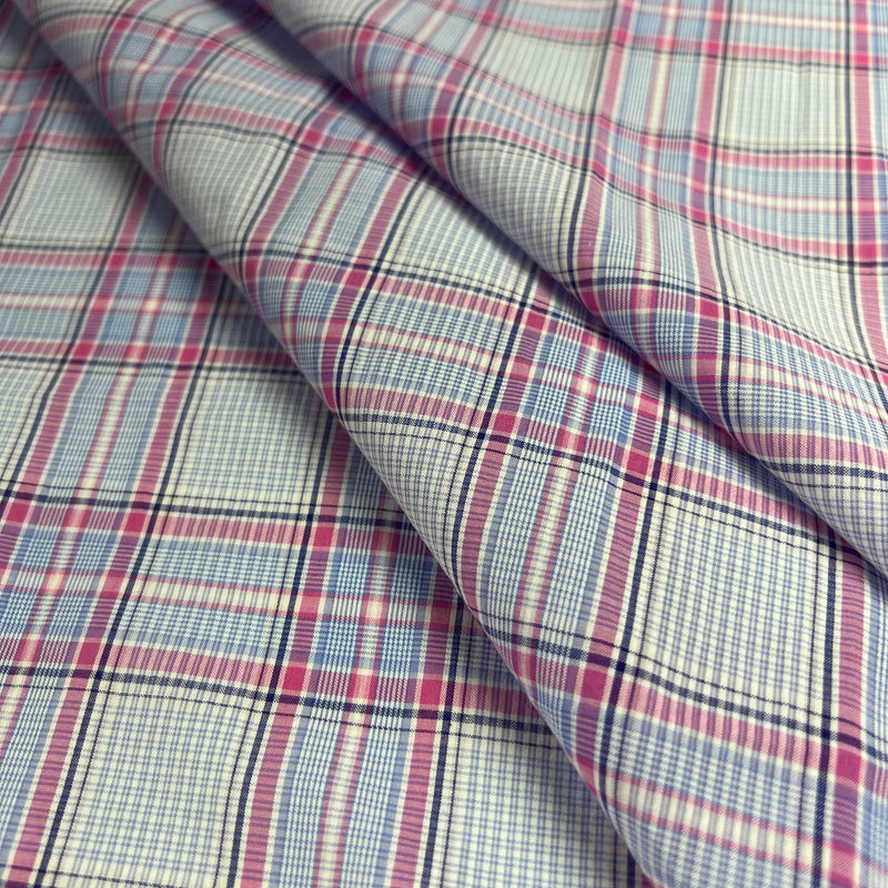 Blue & Pink Plaid - 100% Cotton Yarn-Dye Shirting - SKU 8124 #S209