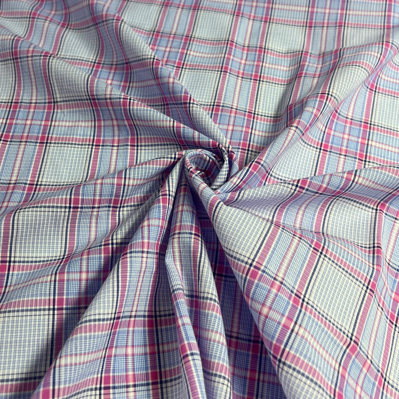 Blue & Pink Plaid - 100% Cotton Yarn-Dye Shirting - SKU 8124 #S209