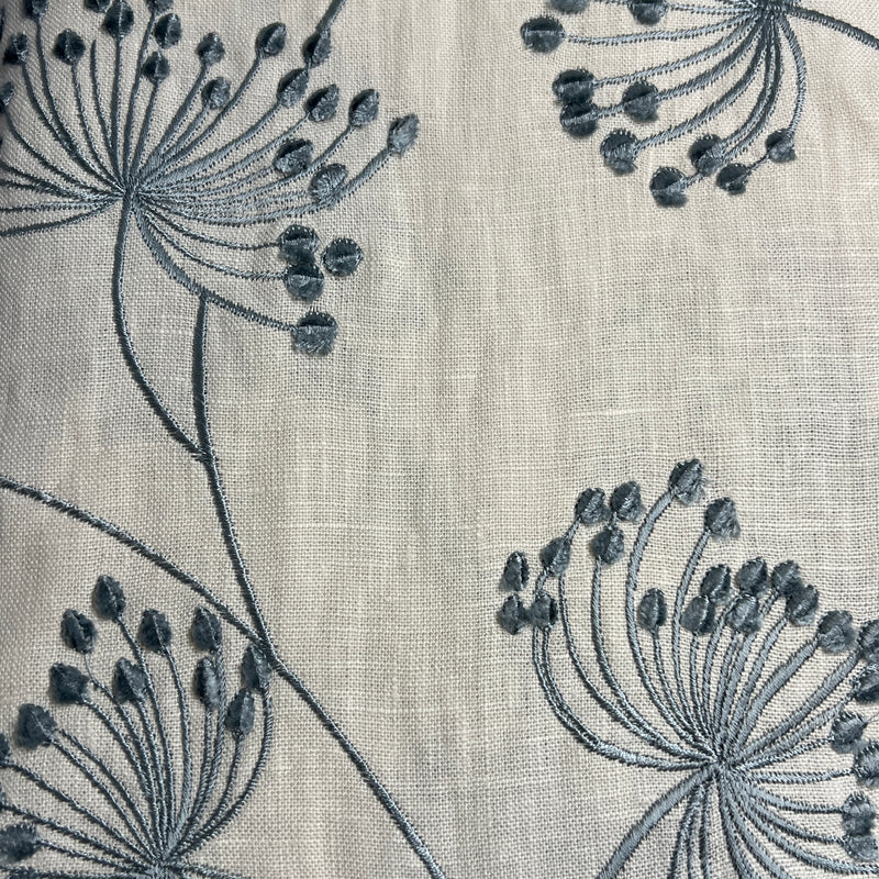 Blue Chrysanthemum on Ivory Linen - Embroidered Home Decor Fabrics - 72" Maker's Cut