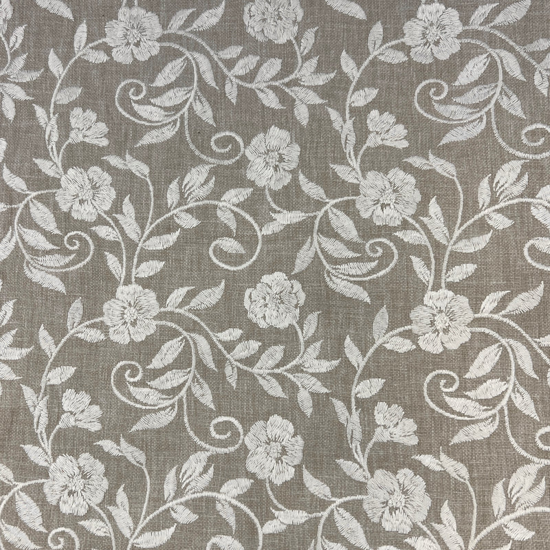 Flowers & Vines - Embroidered Slubbed Box Weave - House & Home Collection - 36" Maker's Cut