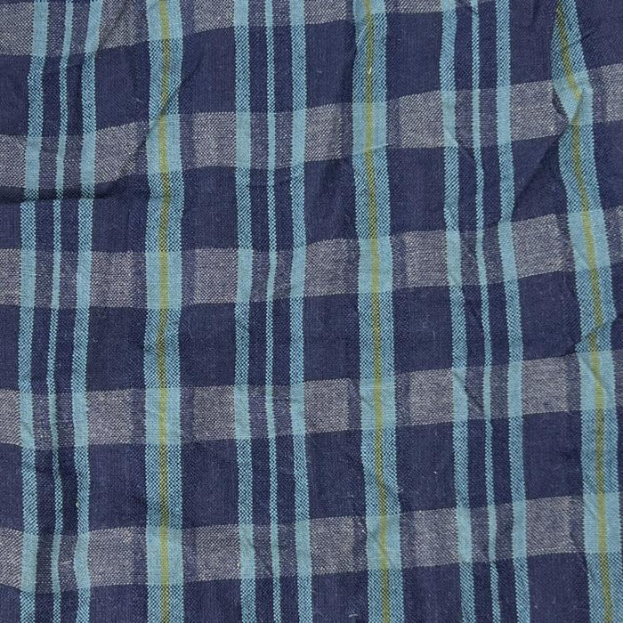 Navy & Teal Cotton Seersucker Shirting Fabric