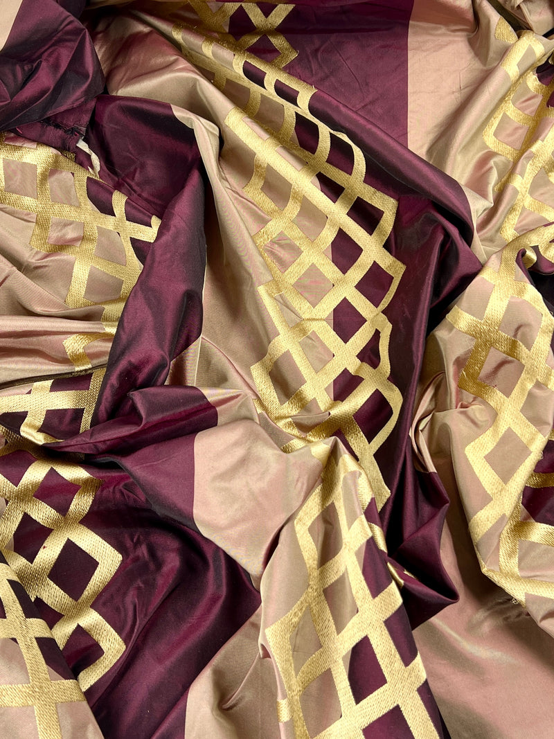 Silk Dupioni with Diamond Lattice Embroidery - 15.5-Yard Bolt