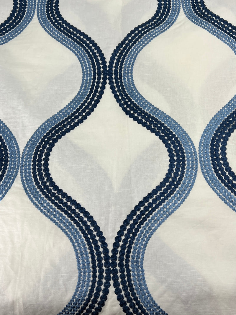 "Wandering" by Kravet Couture - Ogee Embroidered Linen - 3.3 Yards