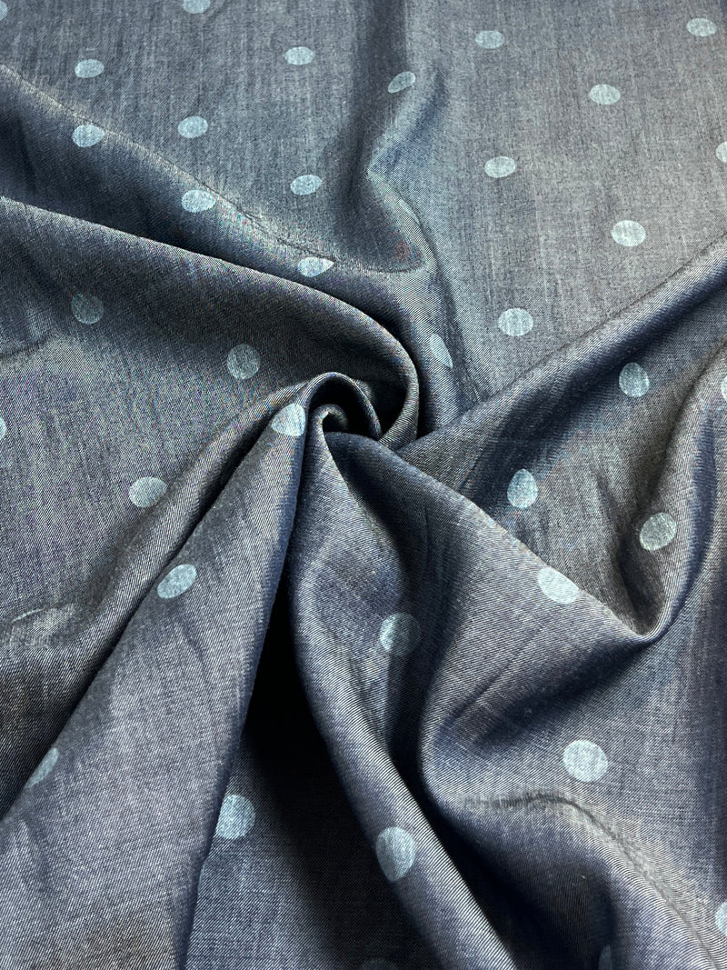 Dark Indigo Tencel Denim - Polka Dot Printed Tencel Denim - SKU 8128 #U176
